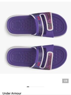 New Under Armour Slides- Ansa Studio  Purple & Halo Gray Woman Sz 11 Limited Ed